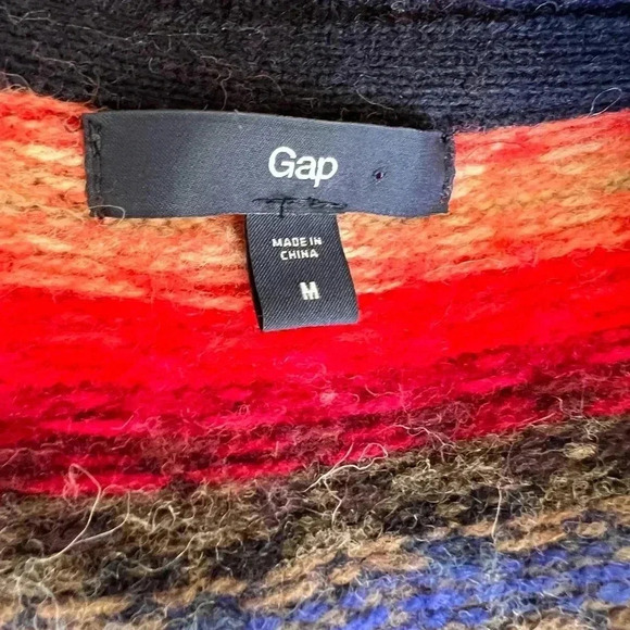 Gap Wool Blend Cardigan Sweater Women’s Long Sleeve Button Down Blue Aztec Sz M - Picture 7 of 13